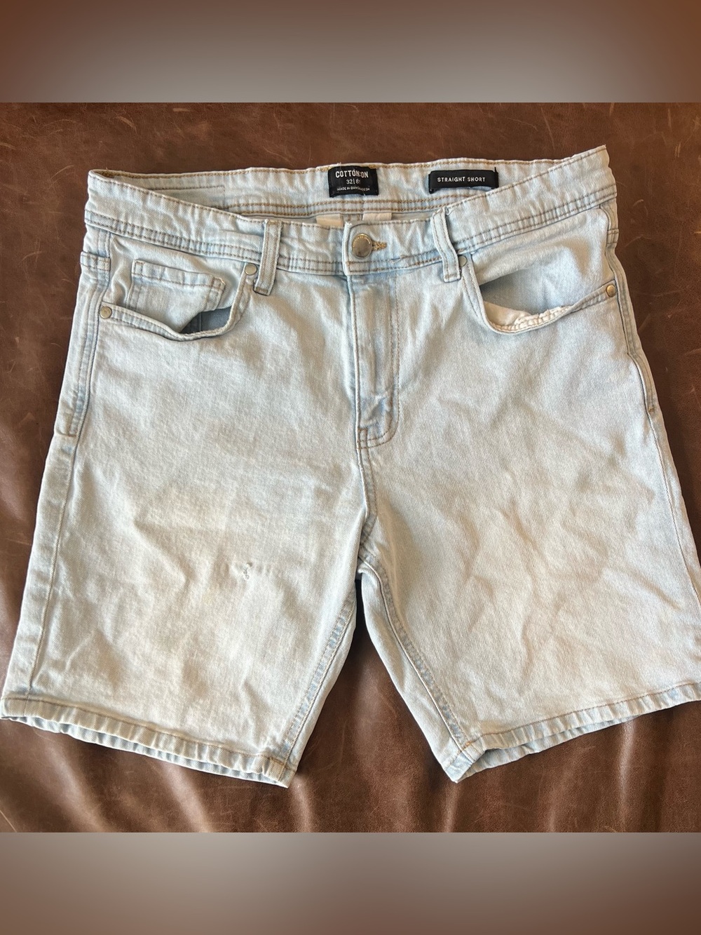 Cotton On Men's Light Blue Denim Straight Shorts